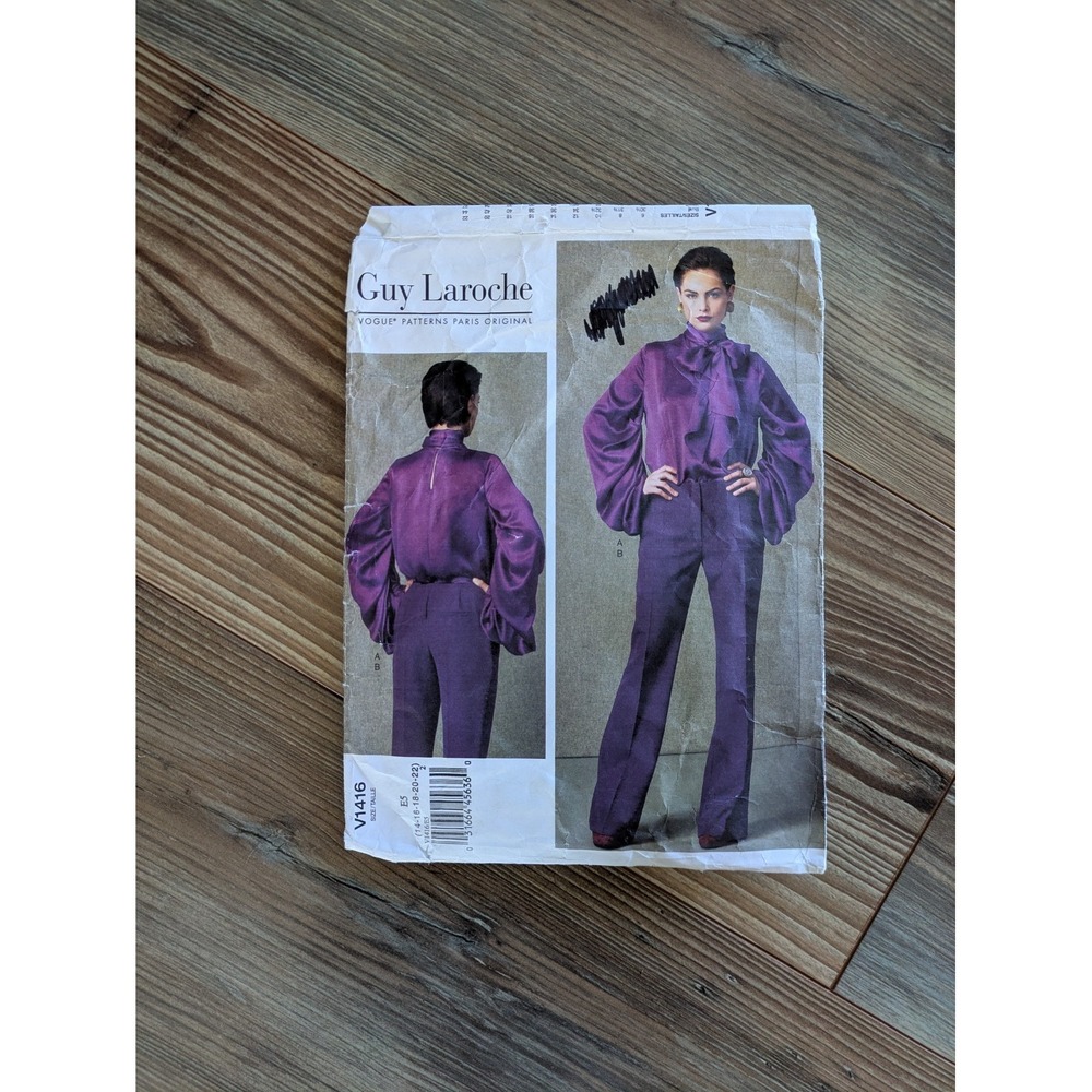 Vogue V1416 Sewing Pattern: Guy Laroche Paris Original Size 14-22